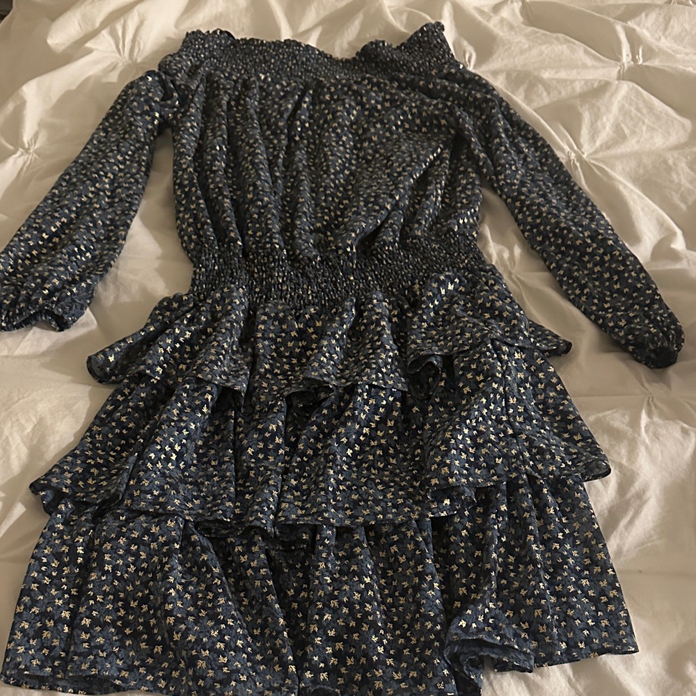 MICHAEL Michael Kors Blue and Gold Ruffle Dress